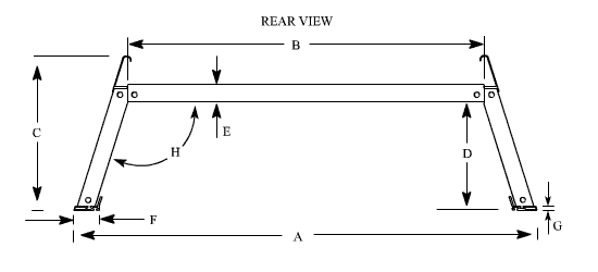 Dimensions for service body ladder racks - Contractor Rig - end view